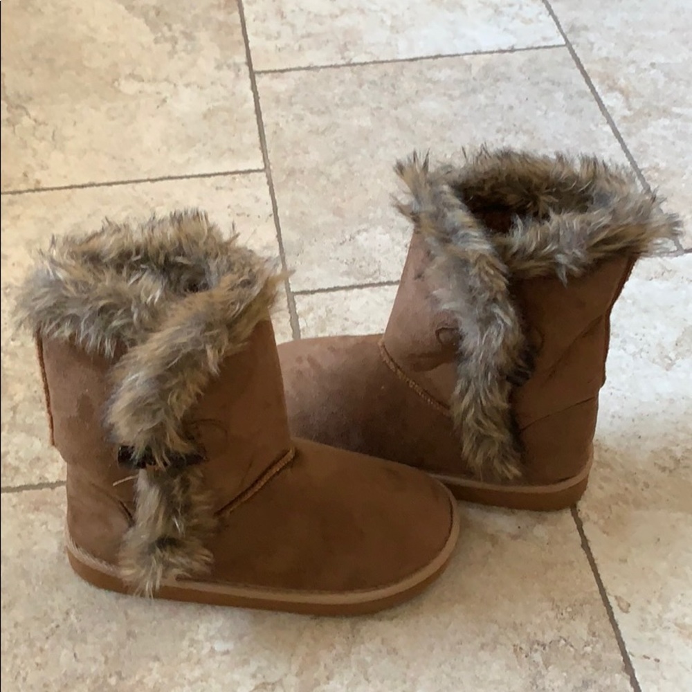 Calf Boots with Fur and Buckle Detail Ugg Knockoff